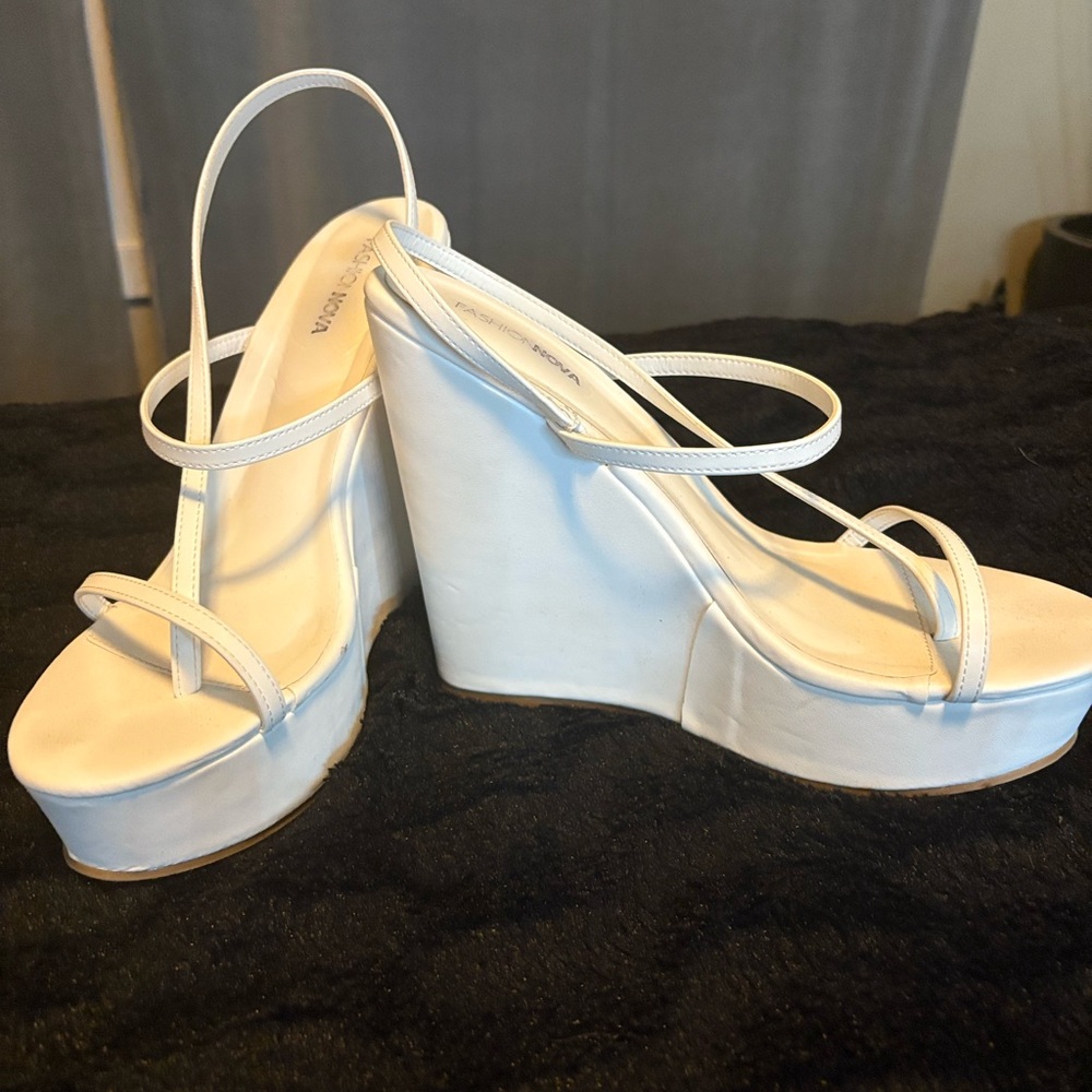 Fashion Nova White Wedge Sandals